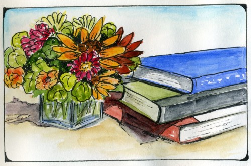 Watercolor Flower Art: Bouquet and books from my watercolor flower journal-myflowerjournal.com