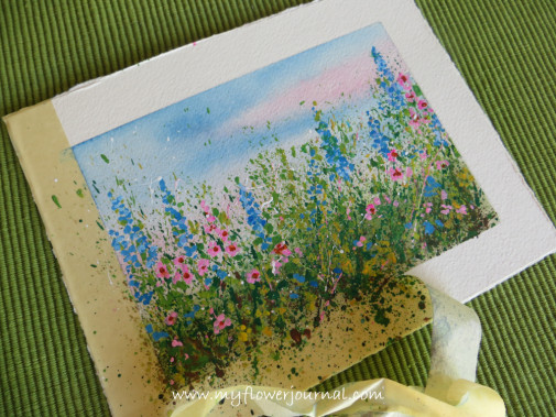 After the paint is dry you can remove the masking tape and see your finished splattered paint flower garden-my flower journal