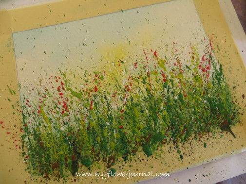 Final layer of splattered paint for splatterd paint flower garden-myflowerjournal.com