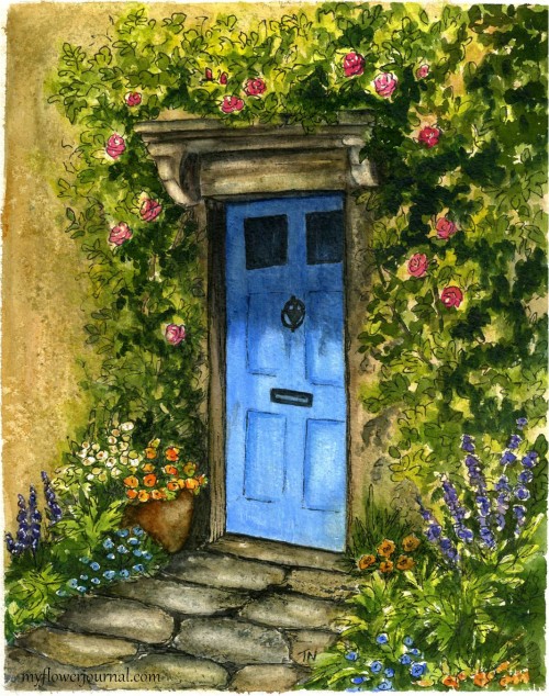 English Countryside Charm-a Watecolor inspired by a photo taken on a trip to England-myflowerjournal
