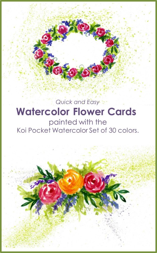 These quick and easy Watercolor Flower Cards were created using the tutorials found on myflowerjournal.com. They were painted with the new Koi Pocket Watercolor set with 30 colors.