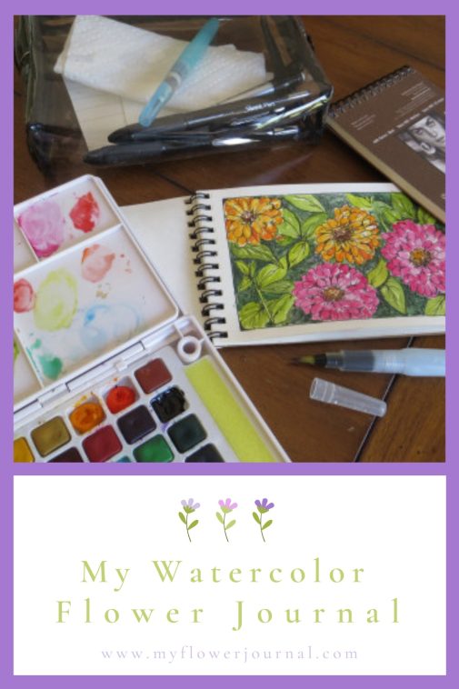 Watercolor travel kit and watercolor travel journal-from myflowerjournal.com My Watercolor Flower Journal for painting on the go