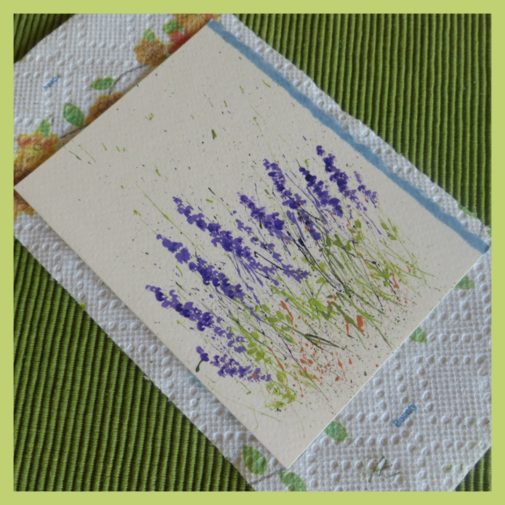 Keep your splattered paint card on a paper towel to keep it clean while you are working on it.-myflowerjoural.com Keep your splattered paint card on a paper towel to keep it clean while you are working on it.