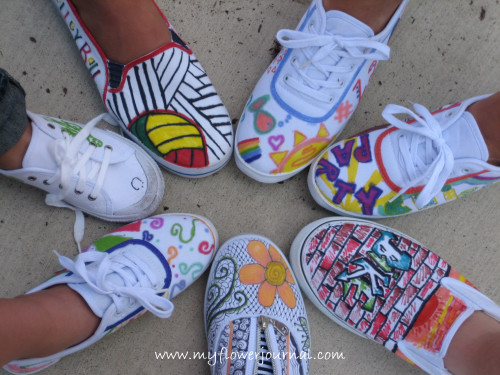 White canvas shoes painted with sharpies: a fun summer craft for all ages-myflowerjournal.com 