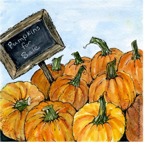 Pumpkins for Sale-Fall Watercolor Journal Page-myflowerjournal