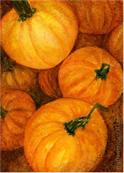 Fall Pumpkins in Watercolor-myflowerjournal.com