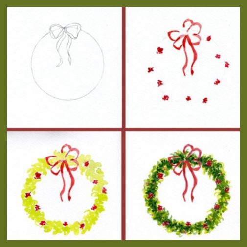 Steps to paint a watercolor Christmas wreath-myflowerjournal