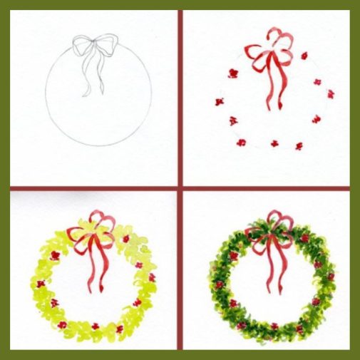 Steps to paint a watercolor Christmas wreath-myflowerjournal Steps to paint a watercolor Christmas wreath-myflowerjournal