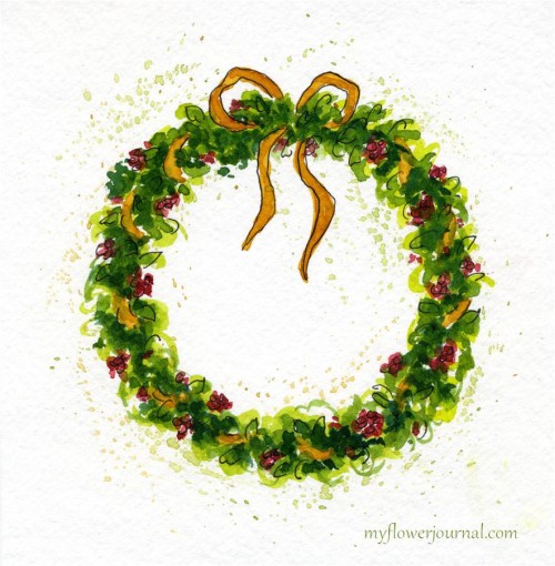 Tutorial to paint a watercolor Christmas Wreath-myflowerjournal