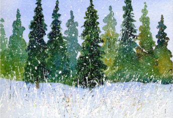 Winter Watercolor With Splattered Acrylic Paint