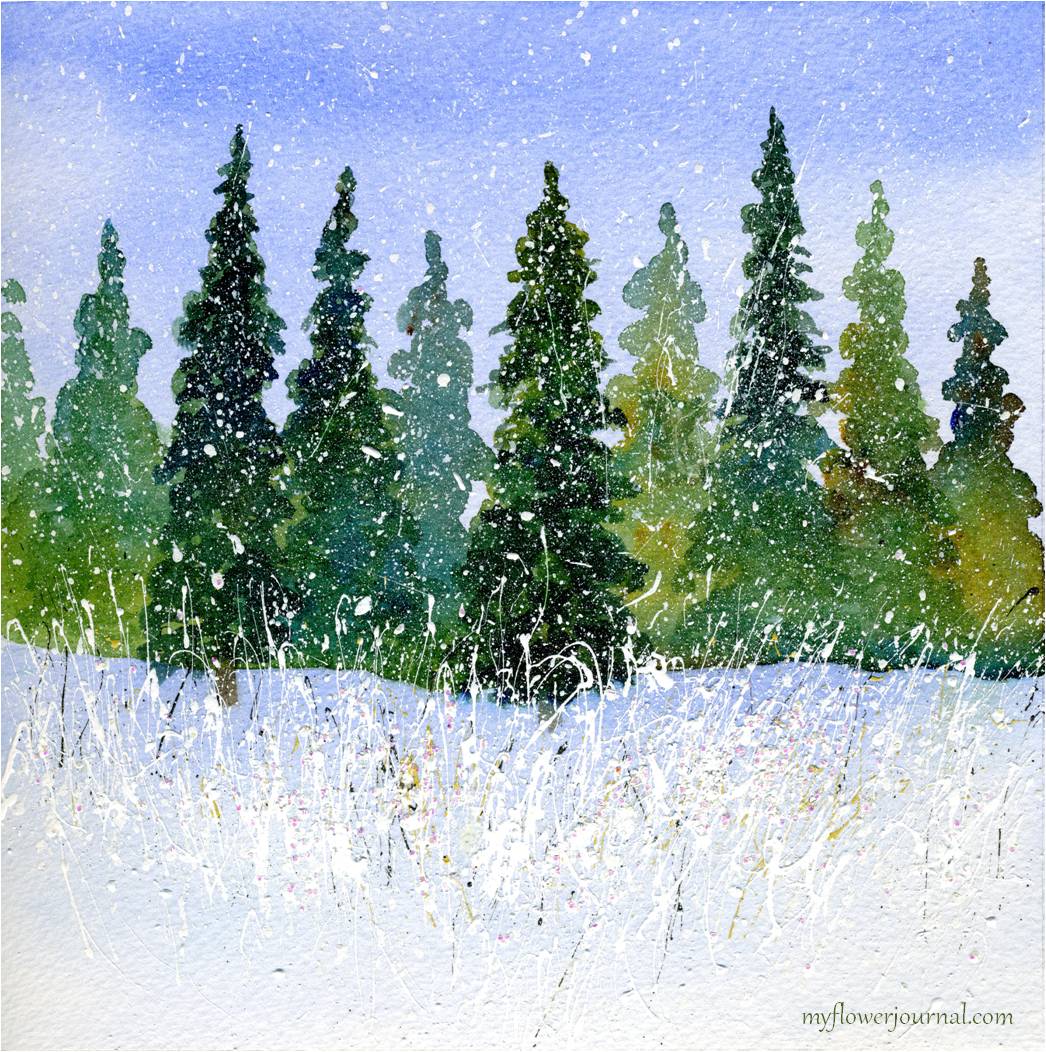 Winter Watercolor With Splattered Acrylic Paint My Flower Journal