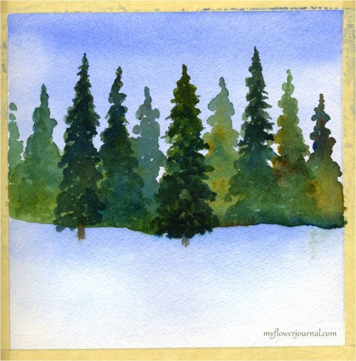 Winter watercolor ready to add splattered acrylic paint-myflowerjournal