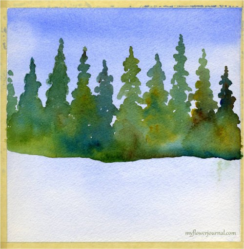 Winter wonderland watercolor underpainting-myflowerjournal.com