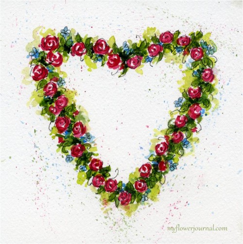 How To Paint Watercolor Hearts and Roses-myflowerjournal.com