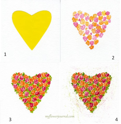 Step by step how to paint a watercolor hearts and roses-myflowerjournal.com