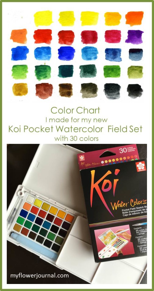 My new Koi Pocket Watercolor set is such a great on the go watercolor set. I made a color chart to keep with my set so I can see what all 30 colors look like as I use it. From myflowerjournal