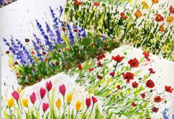Watercolor Flower Doodles on Splattered Paint
