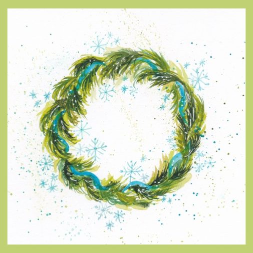 Holiday watercolor snowflake wreath
