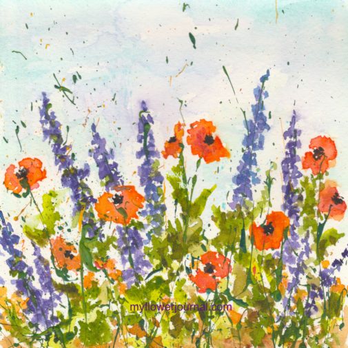 I love to take photos of flowers everywhere I go! This watercolor painting on splattered acrylic paint was inspired by a photo I took in my friends garden-myflowerjournal.com
