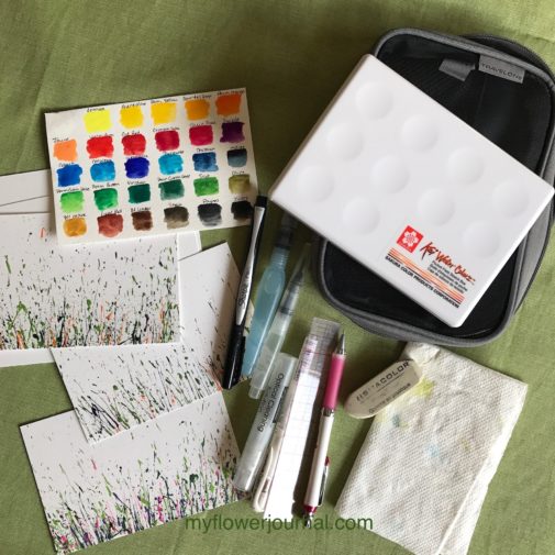 These are the supplies I like to take with me when I want to paint on a vacation or in a garden near my home. myflowerjournal.com