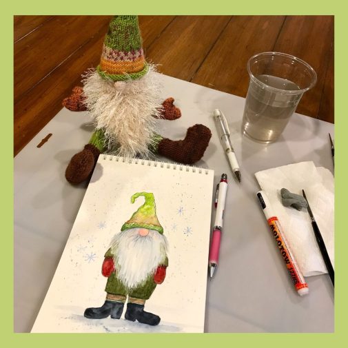 How I painted this watercolor gnome ispired by one I knit.