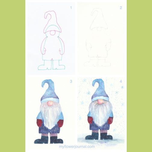 Simple steps to paint a watercolor gnome.