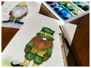 How to paint a watercolor leprechaun similar to my winter gnome in a few easy steps from myflowerjournal.com