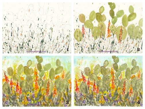 Follow this tutorial from myflowerjournal.com to paint desert cactus and splattered paint flower art. myflowerjournal.com