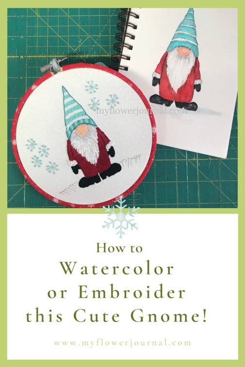 Free Holiday Gnome Drawing to Watercolor or Embroider from myflowerjournal.com