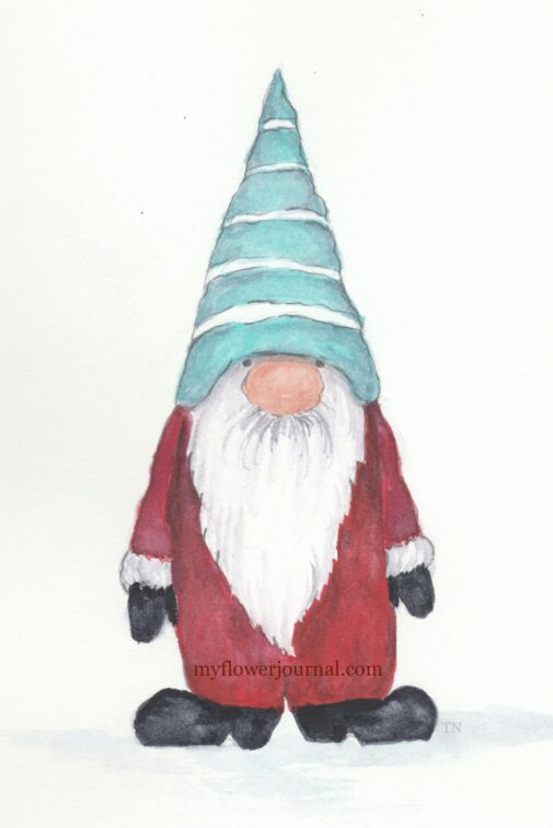 Free template for a watercolor gnome from myflowerjournal.com