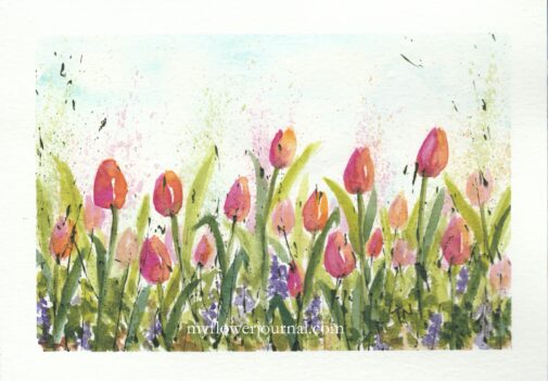 Use this tutorial to add watercolor tulips to splattered acrylic paint to create a beautiful painting! From myflowerjournal.com