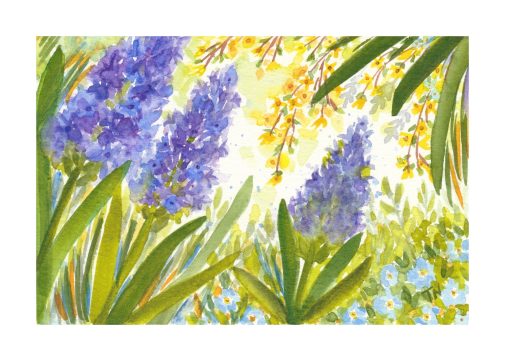 Hyacinths and Forsythia 5x7 watercolor